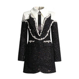 Korean Version Of Temperament Small Fragrant Wind 2025 New Fashion Name Spliced Studded Short Dress Woman 68HZ