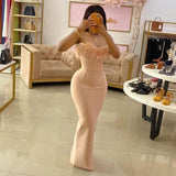 New Braided Tat-Carnated Feathers Elegant Tight-Bossed Party Party Dress Dress 68HZ