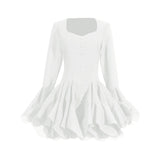 Design-Sensitive Fairy Dress 2025 New Square Collar Single Buckle Lotus Side Horn Sleeve Short Dress 68HZ