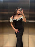 2024 New Dating Show Bride Long-Word Shoulder Thanking Banquet Evening Decoration Fishtail Skirt Banded Evening Dress 68HZ