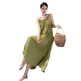 Wine Red Seaside Holiday Sling Dress Women's Summer 2024 New Temperament Loose 100-Folded Long Dress Super Fairy 68HZ