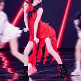 2024 New Sexy Lotus Side Flowers Hanging Neck Skirt Atmosphere Feel Flowing Sleeveless Short Dress 68HZ