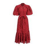 French Vintage Elegant Dress 2025 Summer New Single-Rebutted Embroidered Printed Dress With Short Sleeve Dress Woman 68HZ
