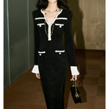 / 2024 Autumn And Winter Small Fragrant Wind Hit The Fish Tail Waist Dress Temperament High-End V-Neck Long Dress 68HZ