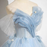 Blue Evening Dress Female Banquet Temperament 2025 New High-End Senior Host Art Examination Voice Dress 68HZ