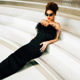 New Braided Tat-Carnated Feathers Elegant Tight-Bossed Party Party Dress Dress 68HZ