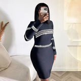 2024 Fashion Water Drill Bandage Dress Temperament Tight-Buff Party Dress Dress 68HZ