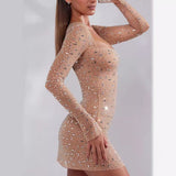 Ohpolly High-End Light Luxury Niche Banquet Birthday Sexy Dress Nude Sparkling Slit Collar Dress Short 68HZ