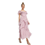 New Dress Holiday Dress Lace Side Hollow Cake Dress Lotus Leaf Folding Long Dress 68HZ