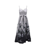 Holiday Sling Skirt Crumm Flower Ink High-End Long Dress 2025 New Tice With Waist Lotus Leaf Swing Dress Women's Summer 68HZ