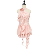 / Hanging Neck Flowers Lotus Leaves Outside Wearing Sleeveless 2025 Summer New Short Skirt Woman 68HZ