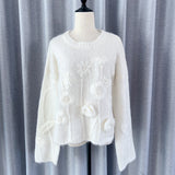 / Lazy Wind Hooked Knitted Sweater Gentle Round Collar Collar Blouse 2024 Autumn And Winter New 68HZ