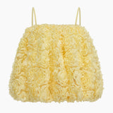 /2024 New Goose Yellow Three-Dimensional Rose Hanging Neck Dress Small Romantic Sleeveless Short Skirt 68HZ