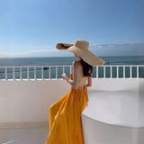 Seaside Holiday Super Fairy Chiffon Dress Showing Thin Yellow Sexy Big Dew Back Sanya Bali Tourist Beach Dress 68HZ