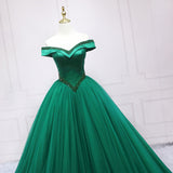 Green One-Word Shoulder Evening Dress Thin Adult Ceremony Vocal Art Exam Year Performance Party Host Fashion Dress 68HZ