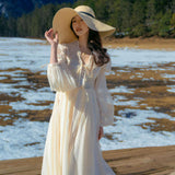Bohemia Seaside Holiday Dress Long Sleeves Sun-Drag Long Skirts Outside Wearing Shirt Beach Dress Morning Robes 68HZ