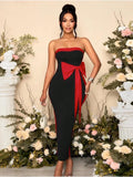 New Bow Bump Color With Chest With Dressing Dinner High-End Feel Beautiful Evening Dress 68HZ