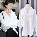 / Zhao Sanguan 2024 New White Lace Shirt Pure Desire Loose V Collar Top 68HZ