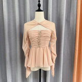 / South Oil Fashion Flowers Diamond Lotus Edge Folding Long Sleeve Top 2024 New 68HZ