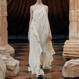 /2024 New Lotus Leaf Side Collar Hanging Neck-Loan Dress Seaside Holiday Atmosphere Dress 68HZ