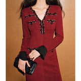 / 2024 Autumn And Winter Small Fragrant Wind Hit The Fish Tail Waist Dress Temperament High-End V-Neck Long Dress 68HZ