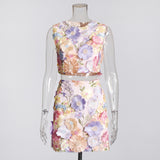 Fashion Retro Holiday Style 2025 Summer New Sleeveless Embroidery Top High-Waisted Hip Skirt Suit Woman 68HZ