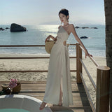 Sanya Seaside Holiday Dress 2024 New Summer Slanted Shoulder Sling Temperament Slim Skinny Dress 68HZ