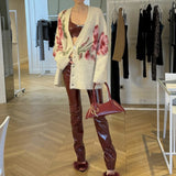 / Rose Loose Knitted Woolen Cardigan Warm Coat 24 Autumn And Winter New 68HZ