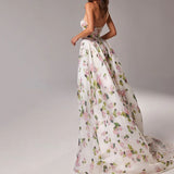 Sexy Print Wrapped Braided Strap Dress Woman Fashion Floral Open Fork Long Dress 68HZ
