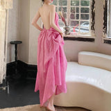 /2024 New Elegant Loose Folded Neck Dress Sexy Bare Sleeveless Holiday Dress 68HZ
