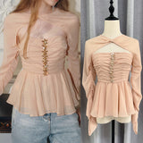 / South Oil Fashion Flowers Diamond Lotus Edge Folding Long Sleeve Top 2024 New 68HZ