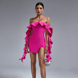 New Sexy Shoulder Lotus Leaf Side With Chest Banded Dress Party Party Party Dress 68HZ