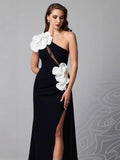 2025 New Slant Shoulder Three-Dimensional Flower Evening Dress Sexy Elegant Party Party Tender Women's Dress 68HZ