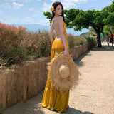 French Holiday Style V-Neck Hanging Neck Top Skirt Half Dress Two Sets Of Women's Summer Beach Beach Skirt 68HZ