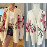 / Rose Loose Knitted Woolen Cardigan Warm Coat 24 Autumn And Winter New 68HZ