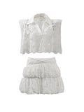 High-End Lace Hollow Famous Style Suit 2025 New Women's Summer Shirt + Ultra-Short Skirt Solid Color 68HZ