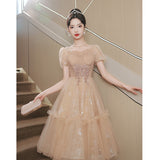 Evening Dress Woman 2025 New Light Luxury Small High-End Small Banquet Senior Feeling Host Birthday Wedding Dress 68HZ
