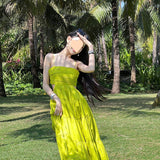 Sanya Travel Hanging Belt Trise Dress Skinny Beach Dress Women's Seaside Holiday To Take Pictures Of Waist Swings Long Dress Summer 68HZ