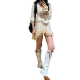 // 2025 Vintage Chiffon Lace Skirt Suit 68HZ