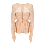 / South Oil Fashion Flowers Diamond Lotus Edge Folding Long Sleeve Top 2024 New 68HZ