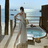 Sanya Seaside Holiday Dress 2024 New Summer Slanted Shoulder Sling Temperament Slim Skinny Dress 68HZ