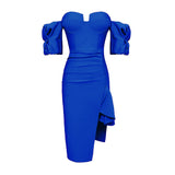 Women's Sexy Breasts Deep V Bandaged Skirts Shoulder Lantern Sleeve Open Party Dress Dress 68HZ