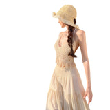 Maldives Seaside Holiday Dress Set To Take Pictures And Wear Age-Reduction Knitted Slings + A-Word Cake Skirt 68HZ