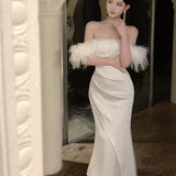 Sexy One-Word Shoulder Dress Female Spring And Autumn Dress High-End Feeld With The Evening Dress Waist Temperament Fishtail Dress 68HZ