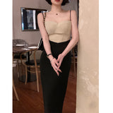 Fish Bone Thoracic Dress Women Summer Tight Body Chic Slings Niche Design Hepburn Wind Gibe Waist Skirt Party Dress Dress 68HZ