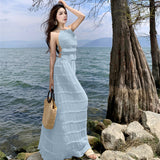 Lazy Dress Niche Design Hanging Neck Sling Sling Vest Holiday Wrinkled Half-Dress Suit 68HZ