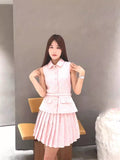 Small Design Pink Temperament Beads Top 2024 Summer Beauty POLO Received Waist 100 Folded Skirts Two Pieces 68HZ