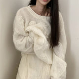 / Lazy Wind Hooked Knitted Sweater Gentle Round Collar Collar Blouse 2024 Autumn And Winter New 68HZ