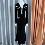 / 2024 Autumn And Winter Small Fragrant Wind Hit The Fish Tail Waist Dress Temperament High-End V-Neck Long Dress 68HZ