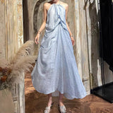 /2024 New Elegant Loose Folded Neck Dress Sexy Bare Sleeveless Holiday Dress 68HZ